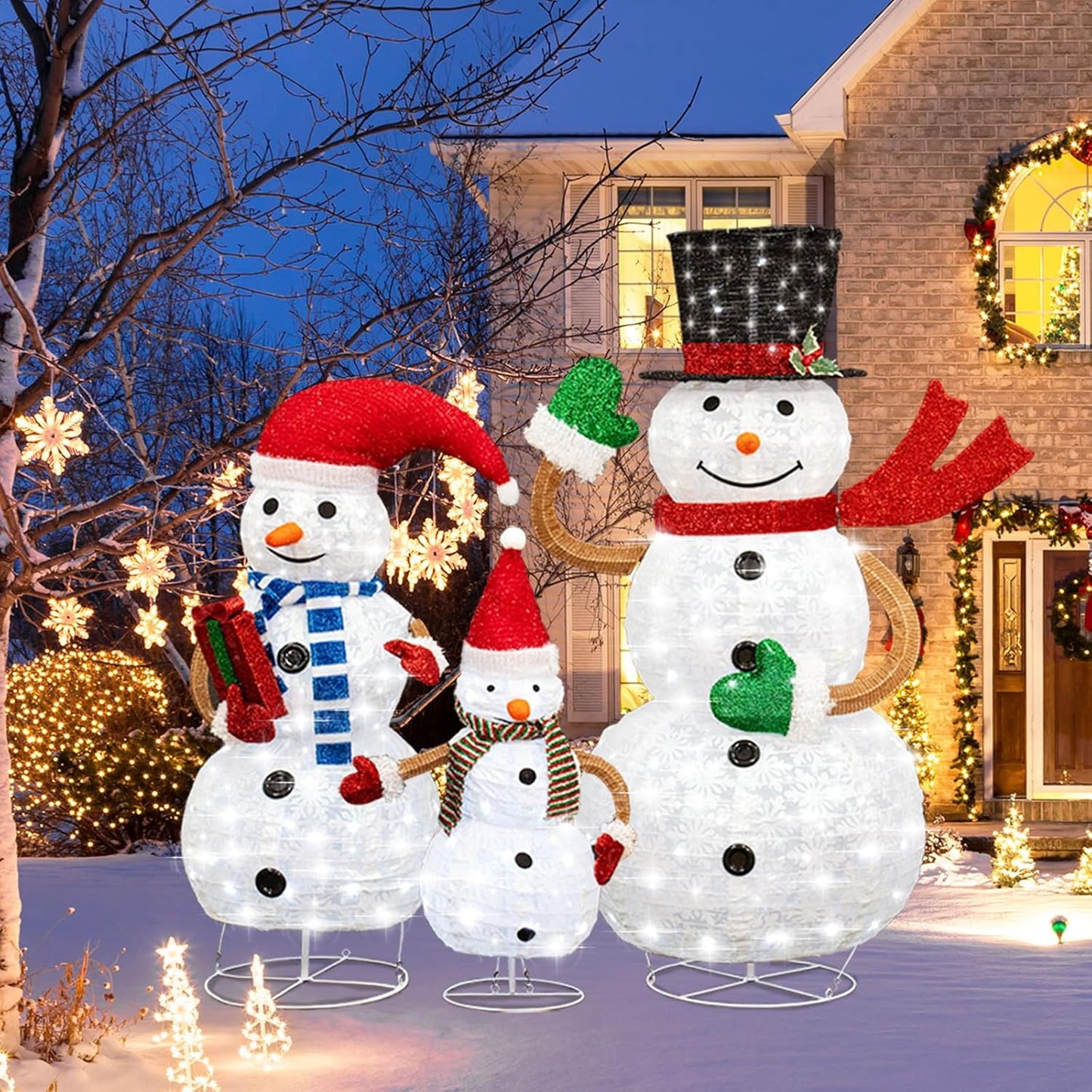 ๐ DKLGG Lighted Snowman Set | 3-Piece 2FT 3FT 4FT w/210 Lights | Christmas Decor
