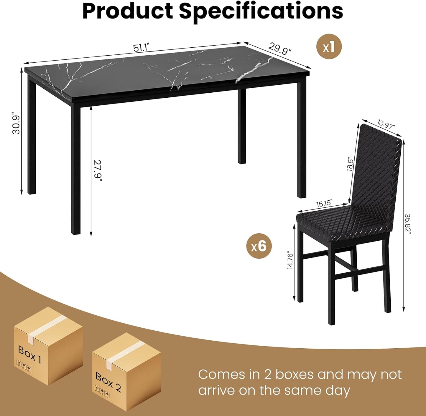 DKLGG 7-Piece Large Modern Faux Marble Kitchen Dining Table and Chairs - Stylish and Practical