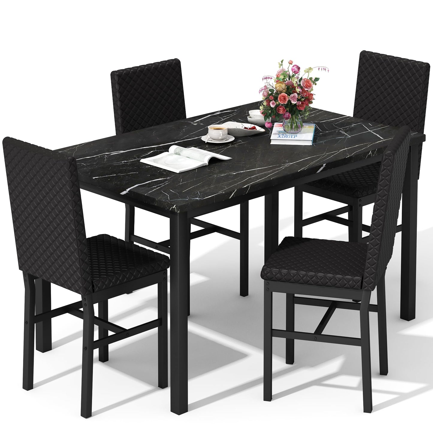 DKLGG Faux Marble Kitchen Set of 4 - Stylish Dining Table and Chairs for Modern Homes