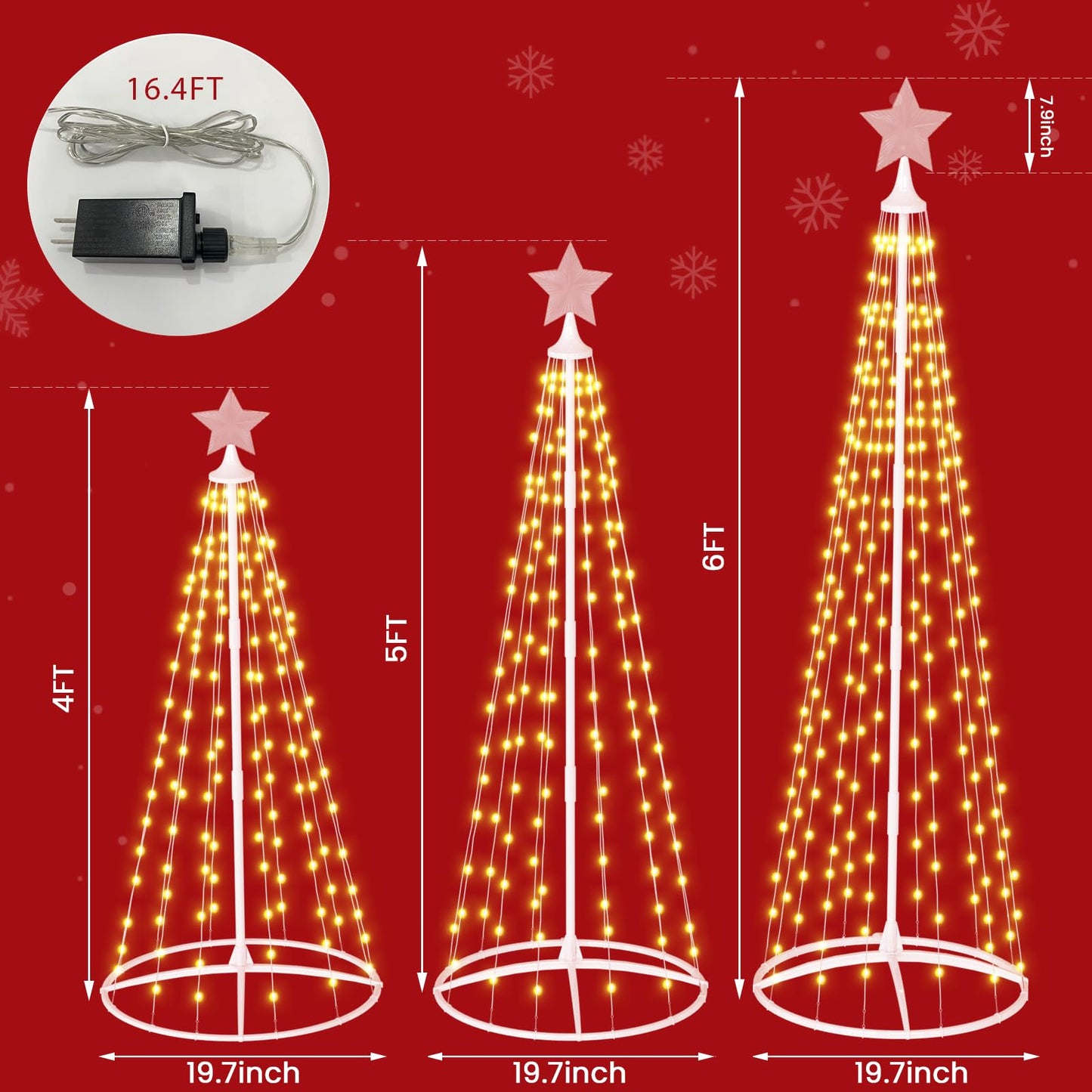 DKLGG 3-Piece Holiday Tree Set with Warm Lights - Easy Assembly and Stable Design for Christmas