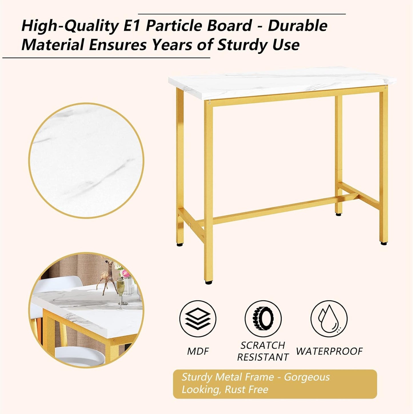 DKLGG 43.3” Rectangular Kitchen Bar Bistro Table Set, Gold - Modern Elegance