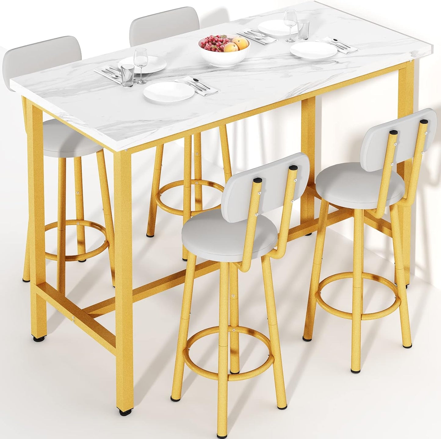 DKLGG 43.3” Rectangular Kitchen Bar Bistro Table Set, Gold - Modern Elegance