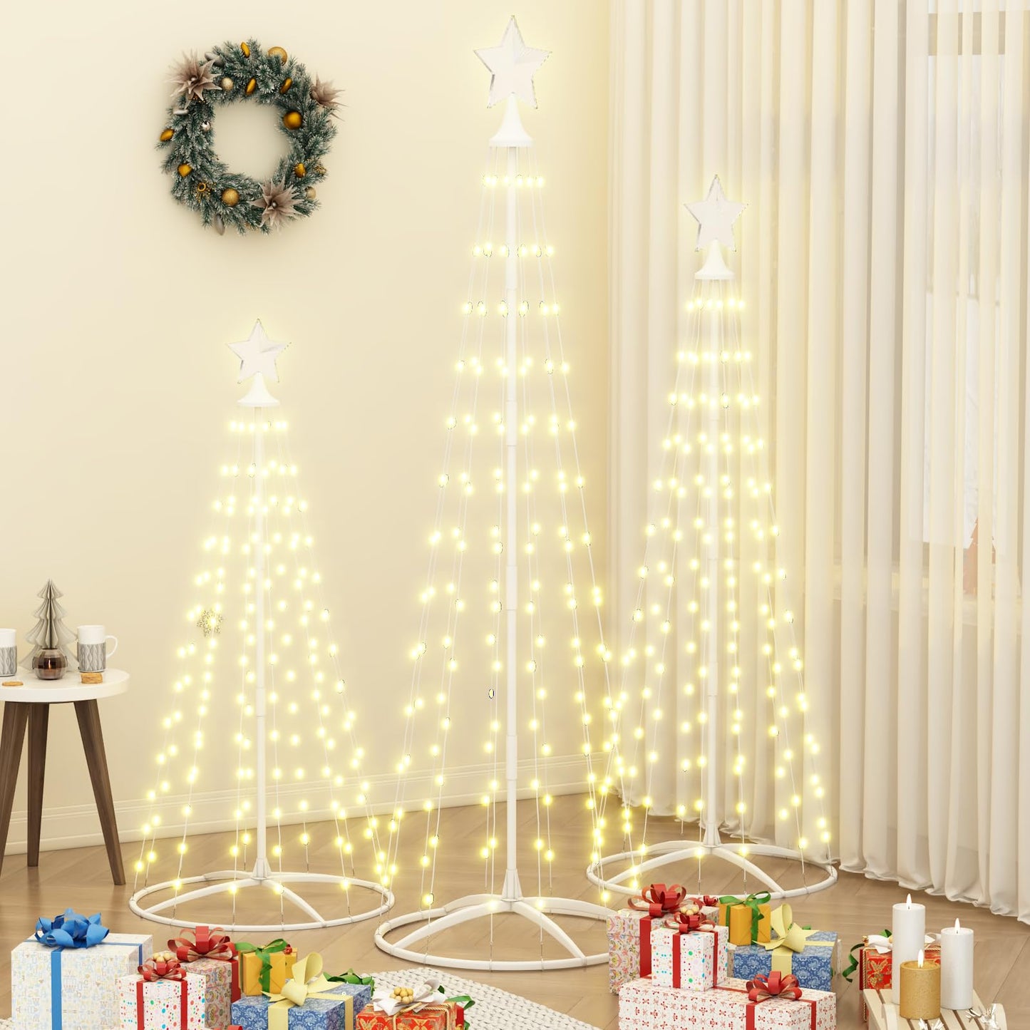 DKLGG 3-Piece Holiday Tree Set with Warm Lights - Easy Assembly and Stable Design for Christmas