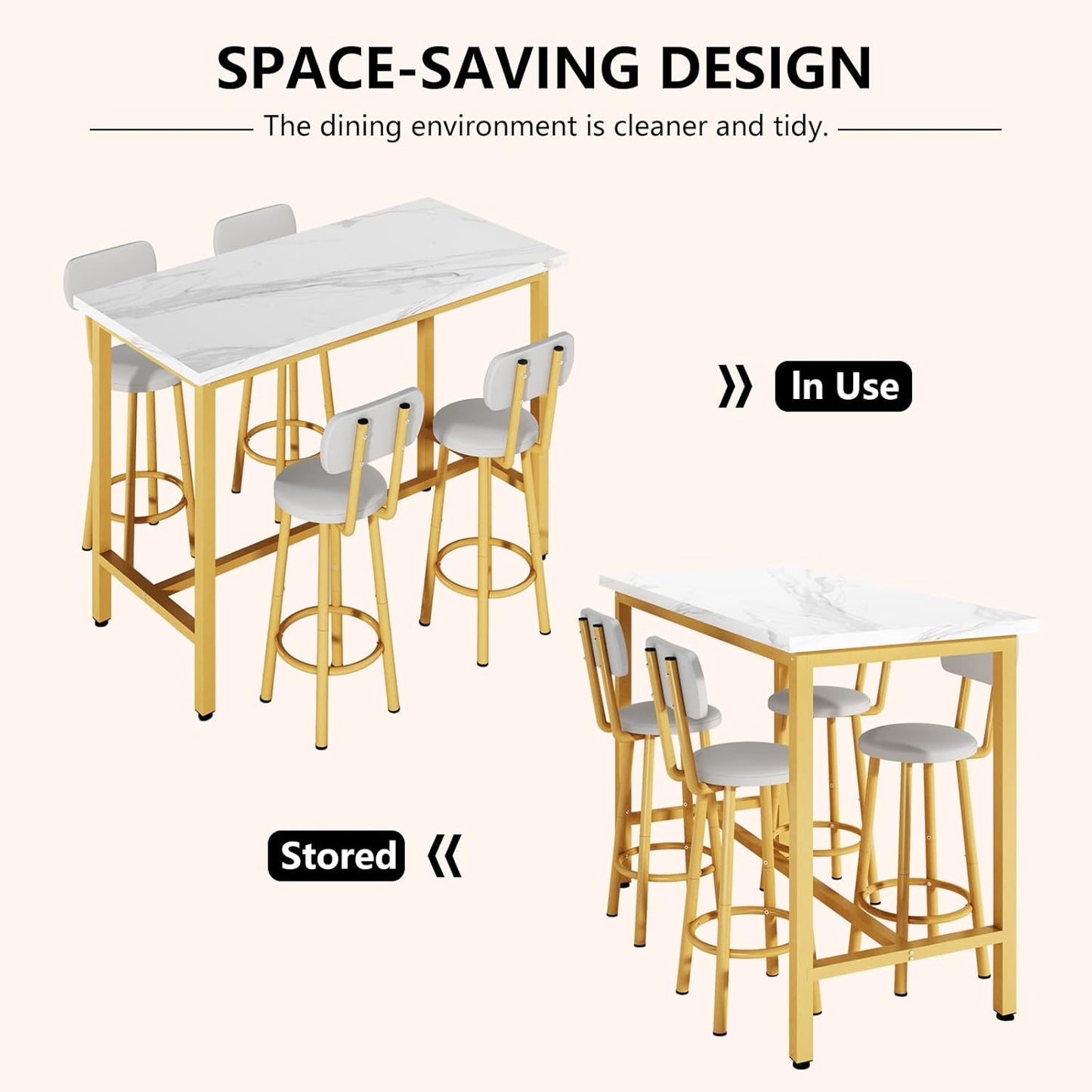 DKLGG 43.3” Rectangular Kitchen Bar Bistro Table Set, Gold - Modern Elegance