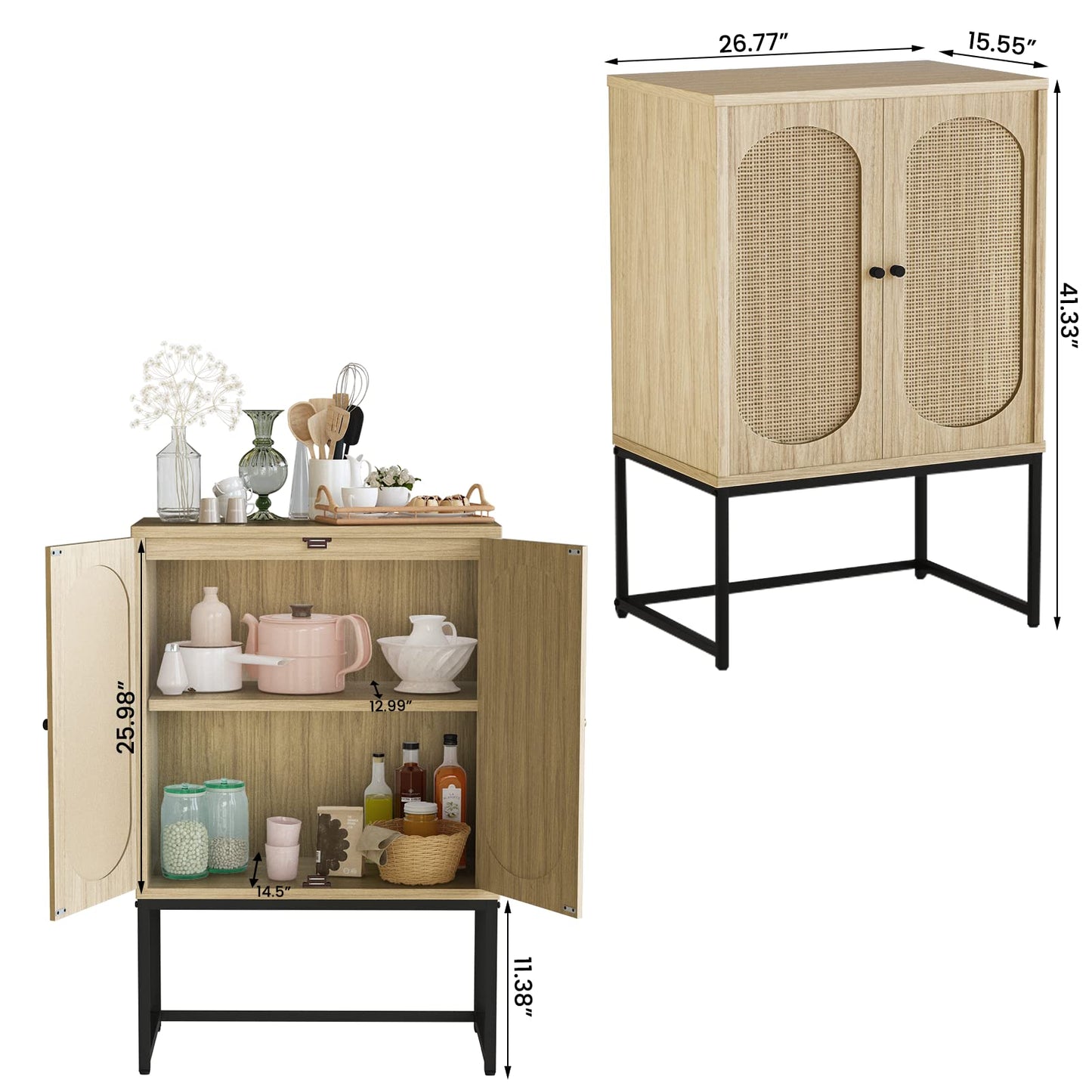 DKLGG Elegant Natural Rattan Cabinet Set - 2 White Cabinets for Versatile Home Storage
