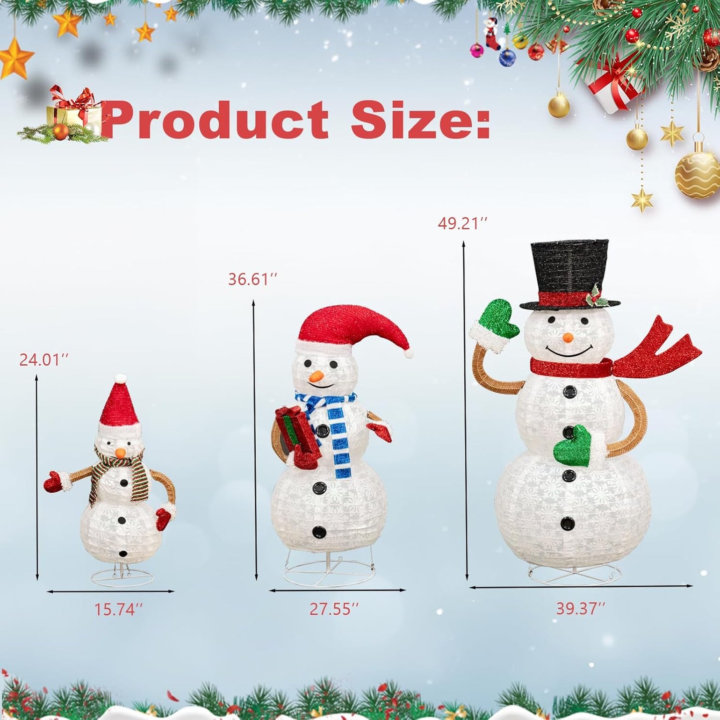 ๐ DKLGG Lighted Snowman Set | 3-Piece 2FT 3FT 4FT w/210 Lights | Christmas Decor
