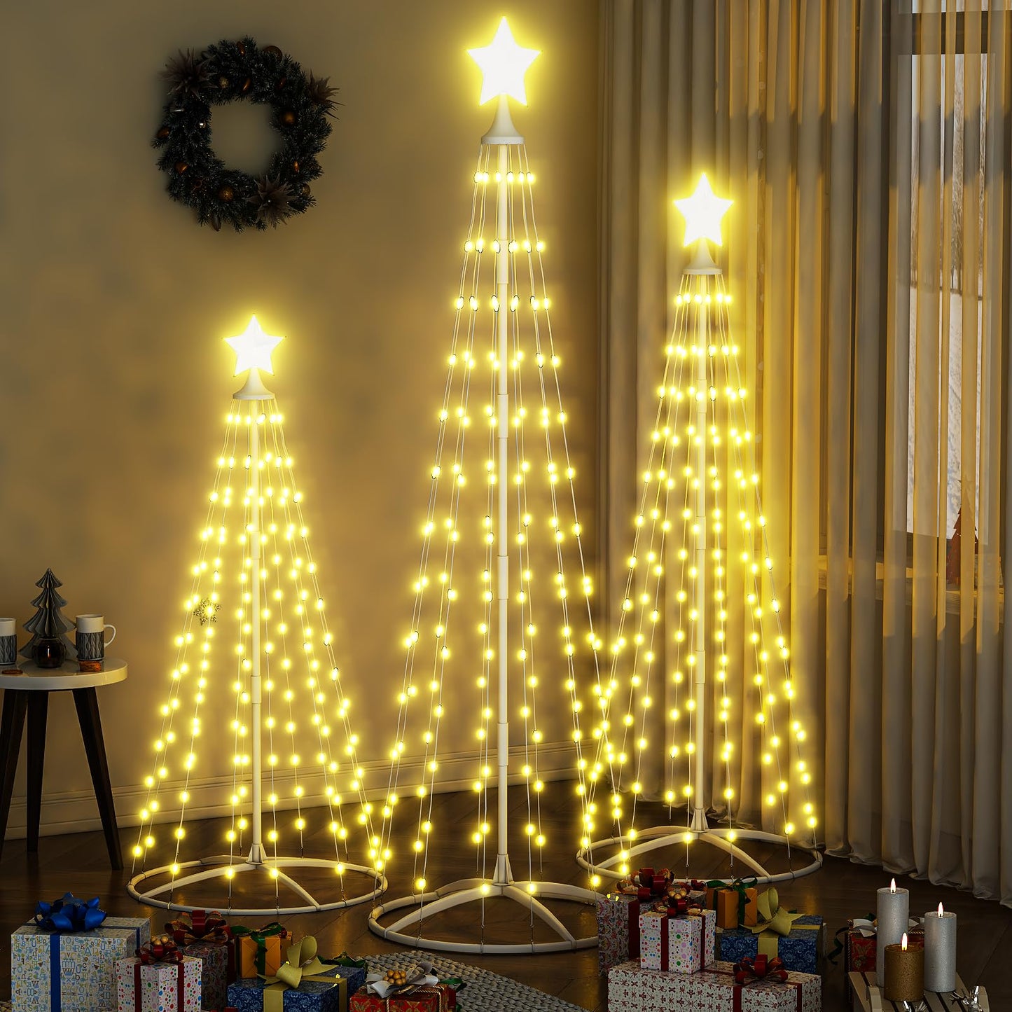 DKLGG 3-Piece Holiday Tree Set with Warm Lights - Easy Assembly and Stable Design for Christmas