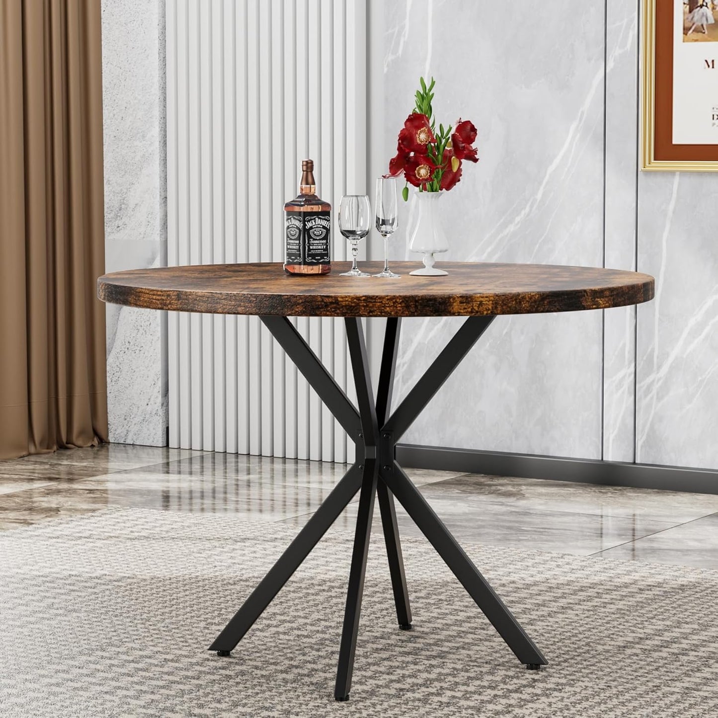 DKLGG 39-Inch Round Walnut Dining Table, Mid-Century Modern Style, Seats 4-6