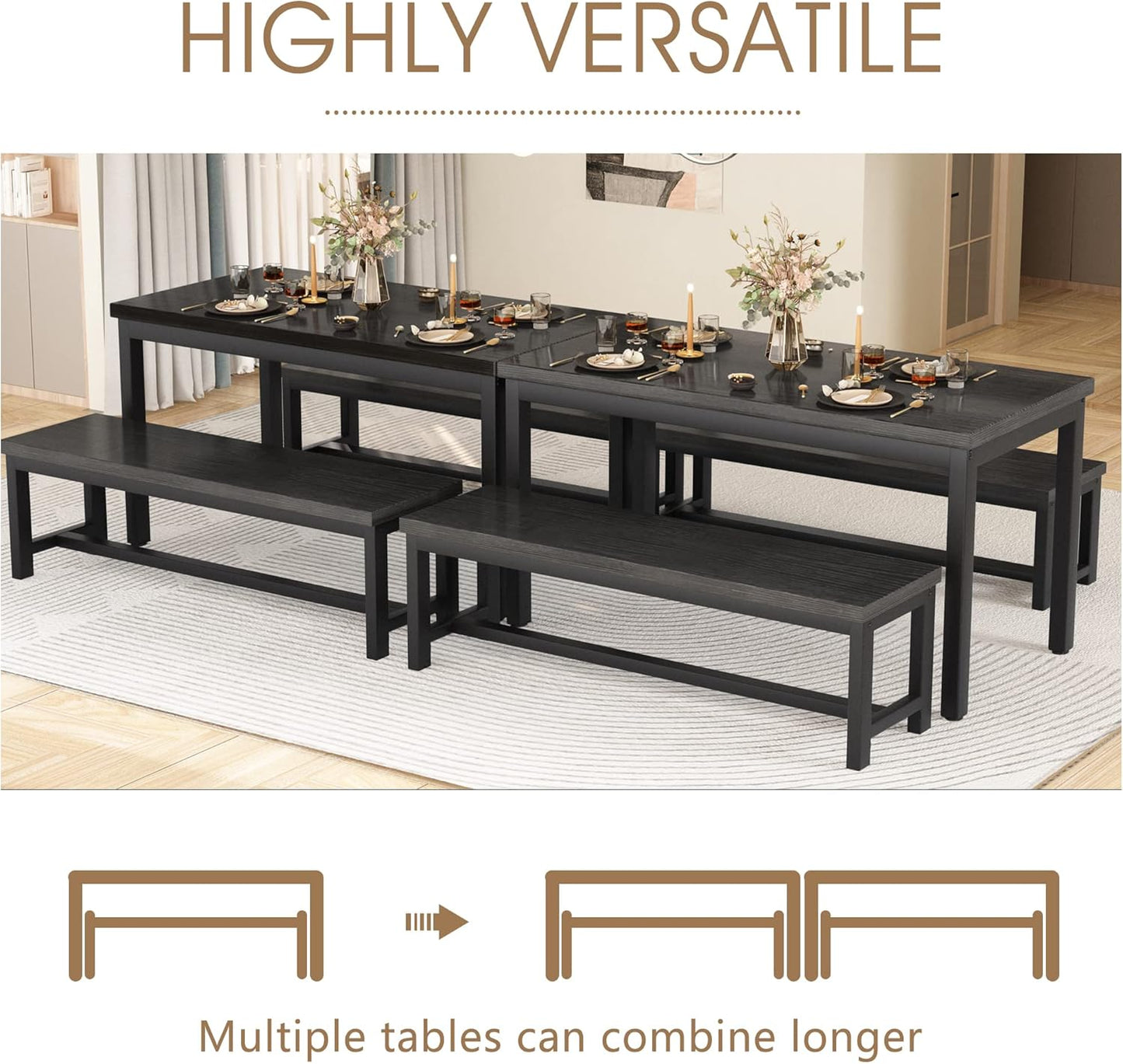 DKLGG Elegant Beige Dining Set - Spacious Kitchen Table with Two Benches for Cozy Family Dining