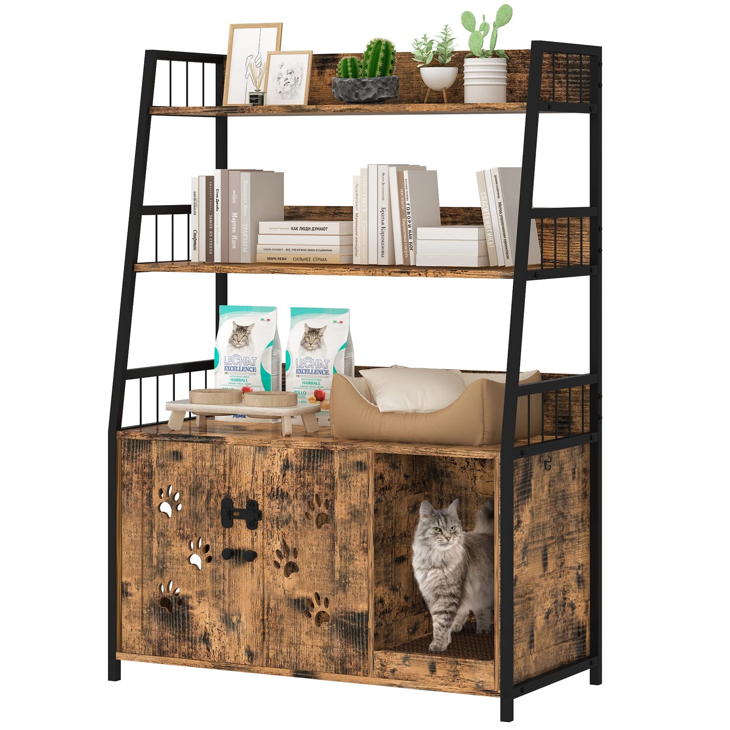 DKLGG Large Cat House with Scratching Board - Sturdy Wooden Indoor Solution for Cat Lovers
