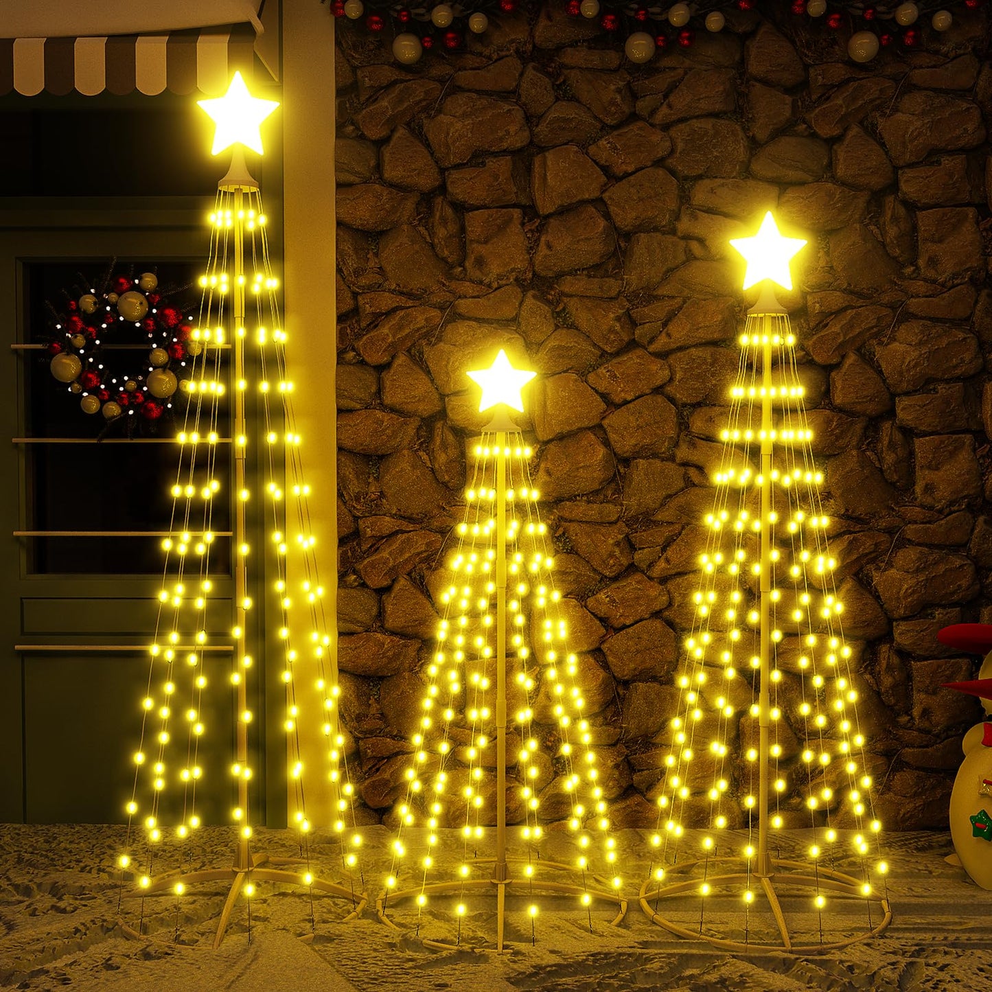DKLGG 3-Piece Holiday Tree Set with Warm Lights - Easy Assembly and Stable Design for Christmas