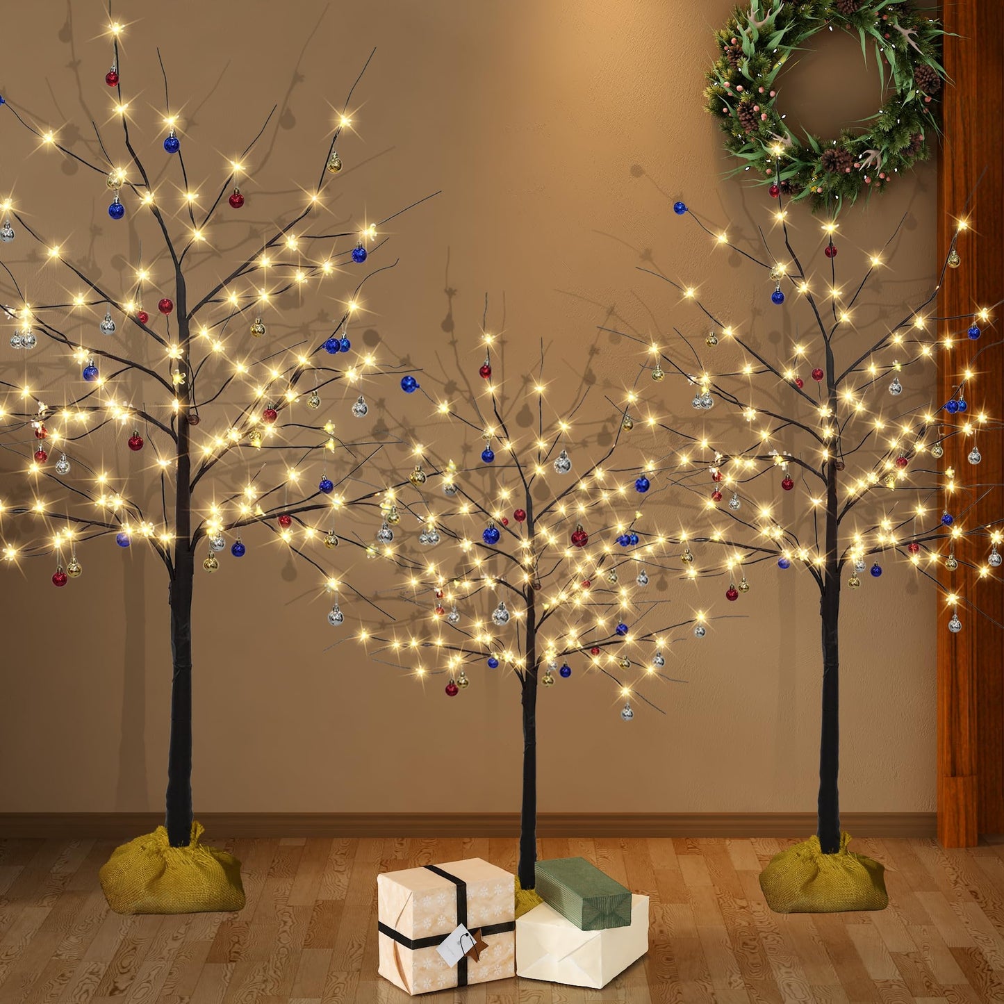 DKLGG 3-Piece LED Lighted Birch Tree Set - 4ft, 5ft, 6ft Christmas Decoration