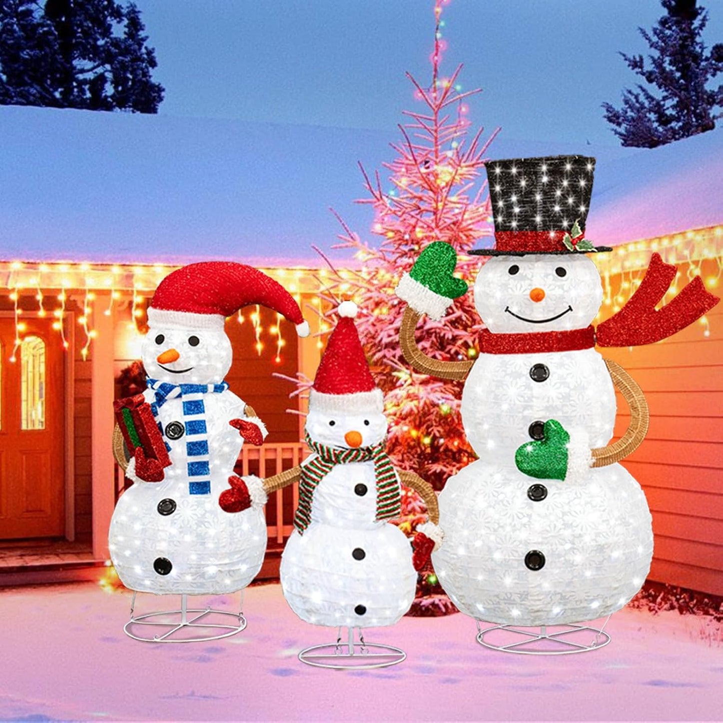 ๐ DKLGG Lighted Snowman Set | 3-Piece 2FT 3FT 4FT w/210 Lights | Christmas Decor