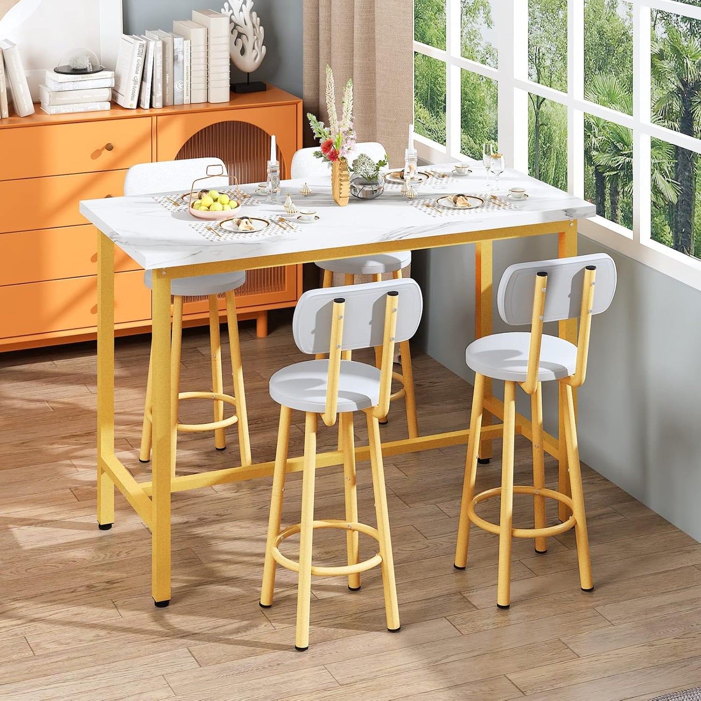 DKLGG 43.3” Rectangular Kitchen Bar Bistro Table Set, Gold - Modern Elegance