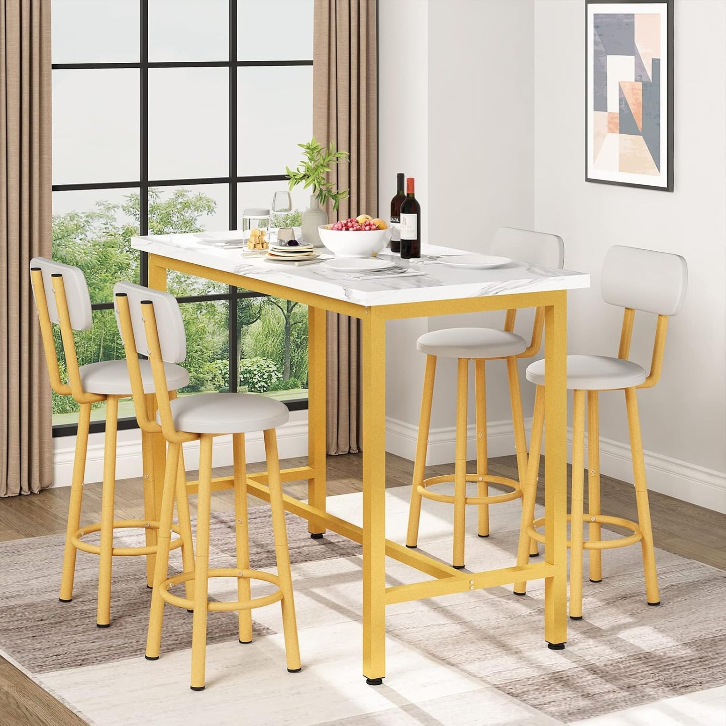 DKLGG 43.3” Rectangular Kitchen Bar Bistro Table Set, Gold - Modern Elegance