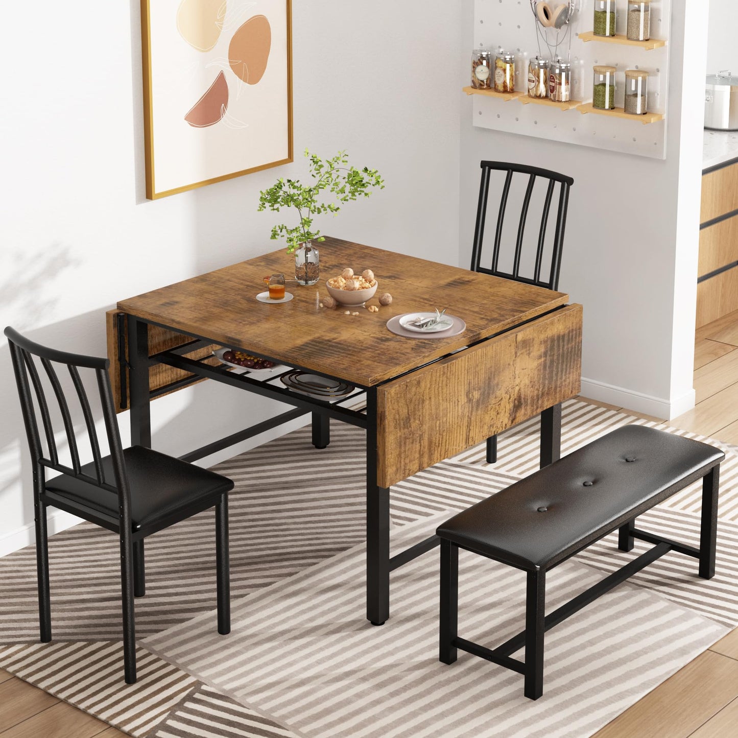 DKLGG 4-Piece Faux Marble Dining Set - Ideal for 3-6 People with Convenient Folding Table Leaf