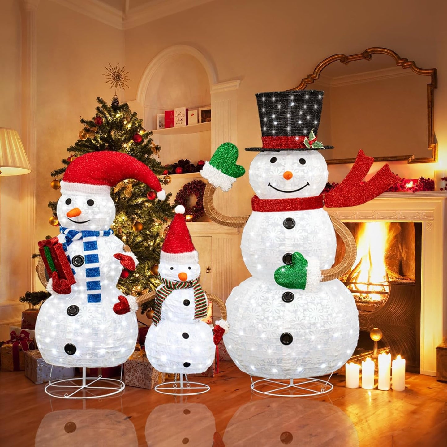 ๐ DKLGG Lighted Snowman Set | 3-Piece 2FT 3FT 4FT w/210 Lights | Christmas Decor