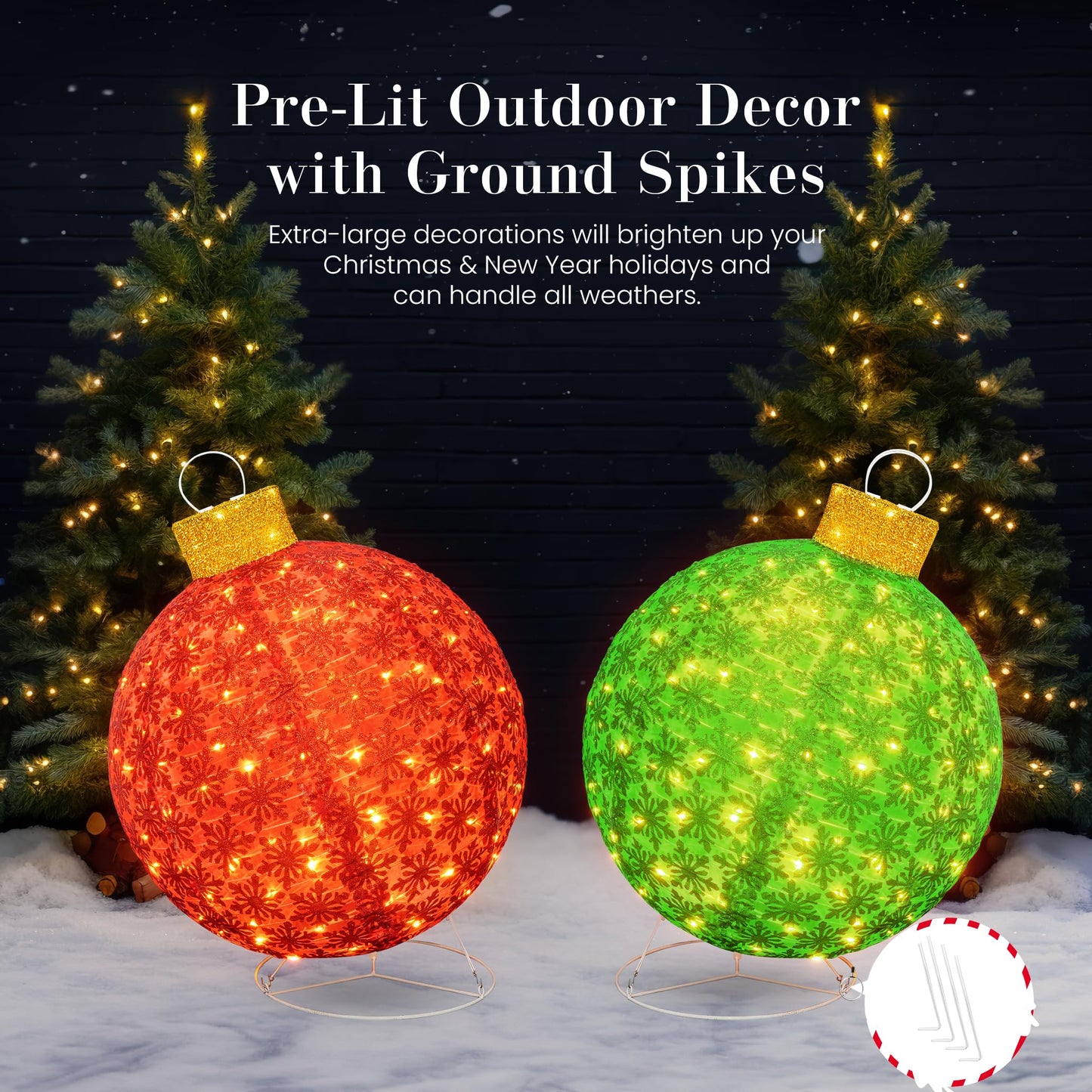 DKLGG 2PCS Outdoor Christmas Ornament Set – Lighted Holiday Balls with 200 LED Lights, Red & Green Xmas Decor