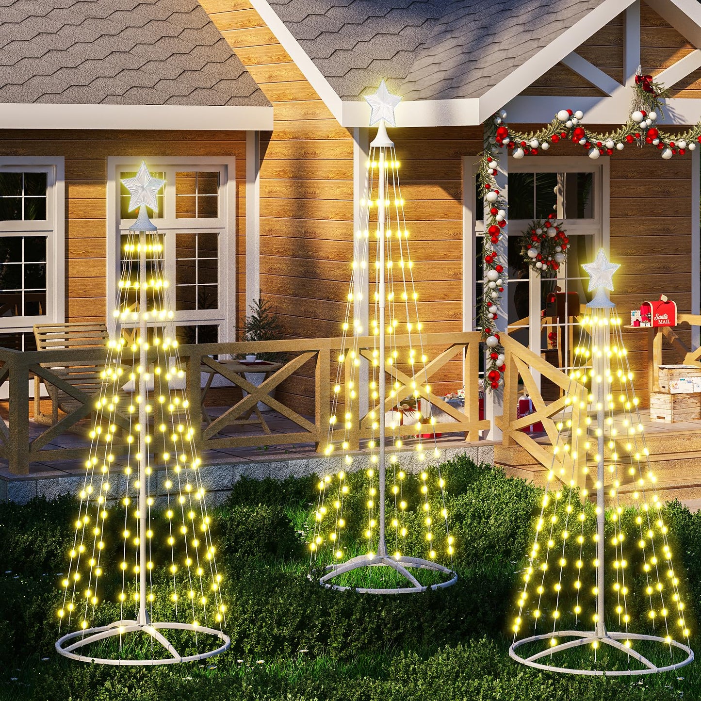 DKLGG 3-Piece Holiday Tree Set with Warm Lights - Easy Assembly and Stable Design for Christmas