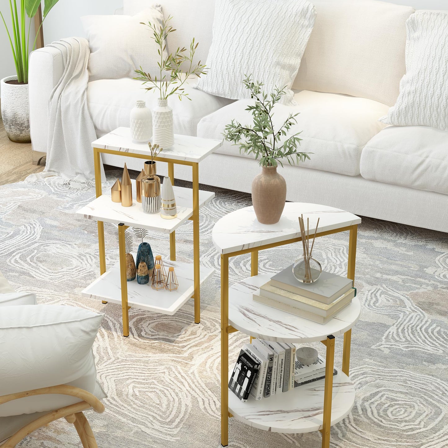 DKLGG 3-Piece Coffee Table Set - Stylish Rectangular Table with Two Matching Accent Tables