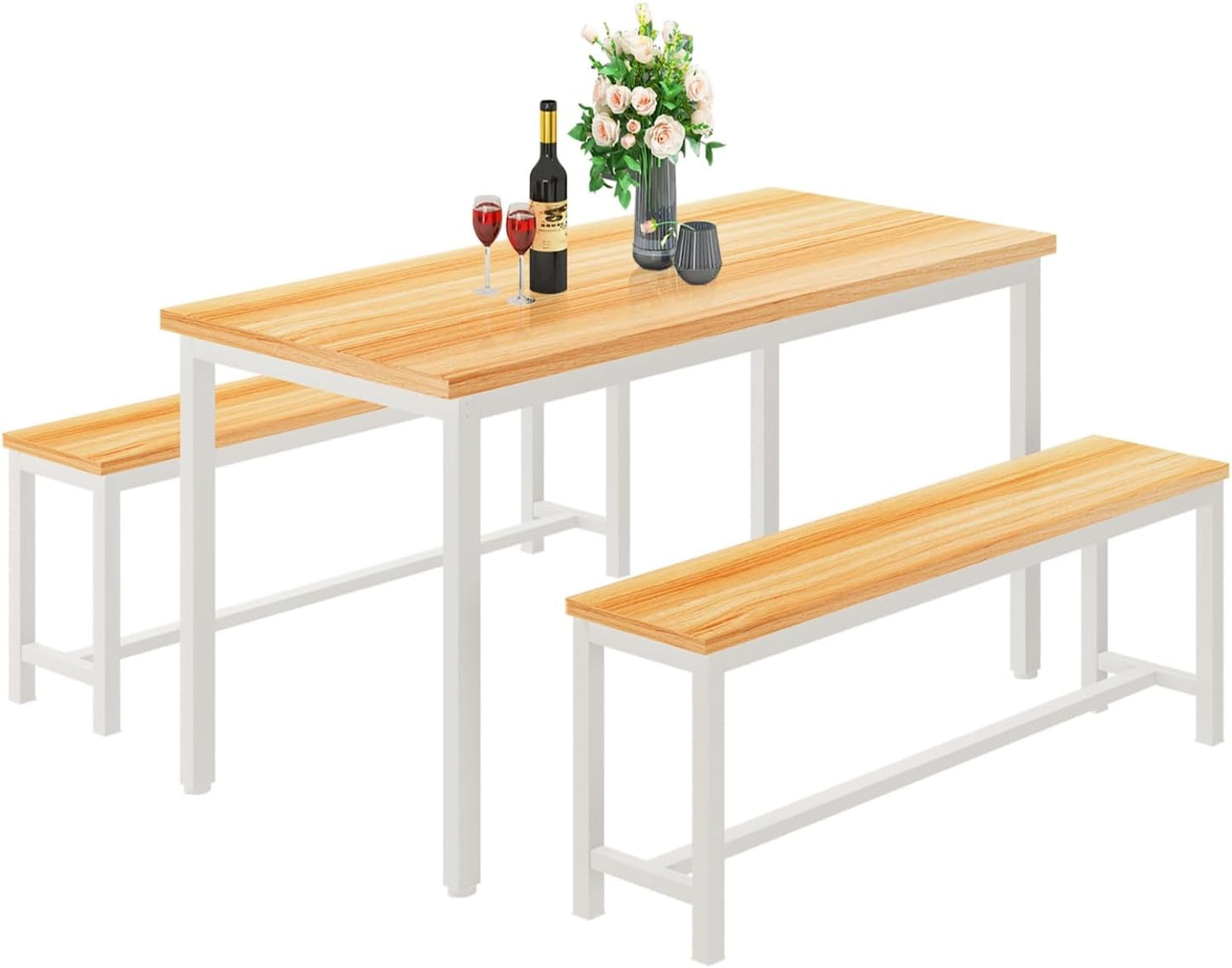 DKLGG Elegant Beige Dining Set - Spacious Kitchen Table with Two Benches for Cozy Family Dining