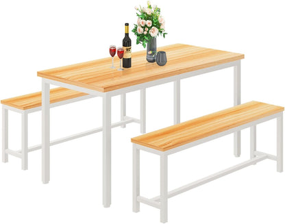 DKLGG Elegant Beige Dining Set - Spacious Kitchen Table with Two Benches for Cozy Family Dining