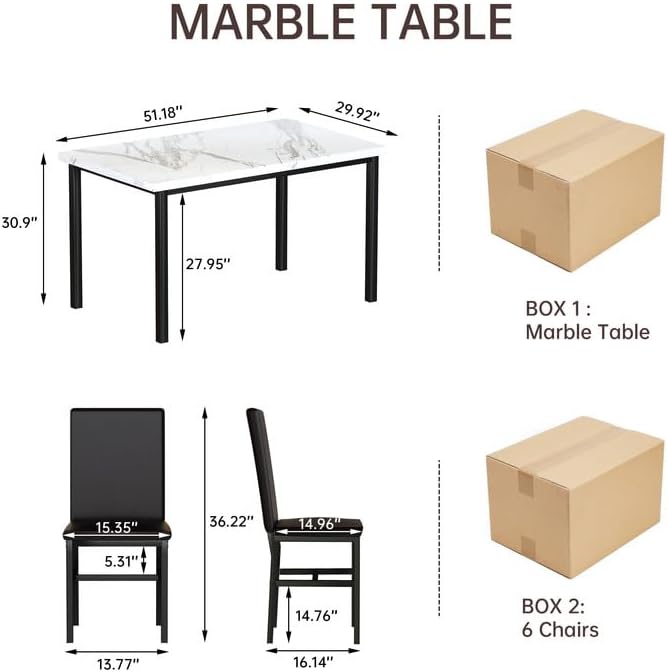 DKLGG Elegant 7-Piece Faux Marble Dining Set - Space-Saving Solution for Living Rooms and Apartments