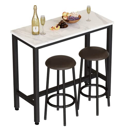 DKLGG Industrial style bar height table set of 3 pieces - brown and black with 2 PU leather chairs