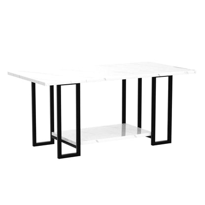 DKLGG Contemporary Faux Marble Coffee Table - 2-Tier Design for Functionality and Style