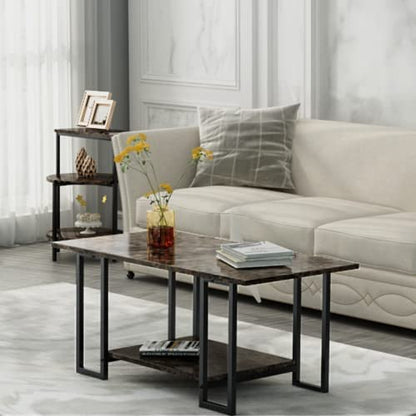 DKLGG Coffee Table - Black Base with Rectangular Marble Top for Modern Elegance