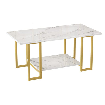 DKLGG Coffee Table - Black Base with Rectangular Marble Top for Modern Elegance