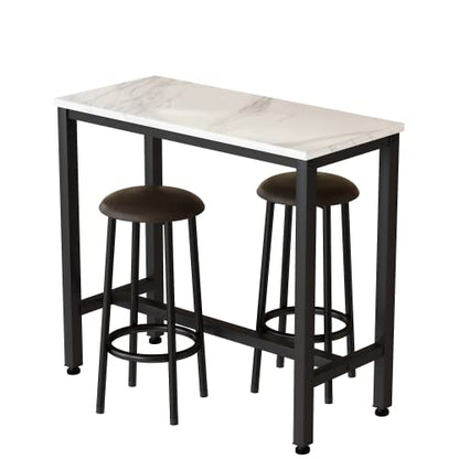 DKLGG Industrial style bar height table set of 3 pieces - brown and black with 2 PU leather chairs