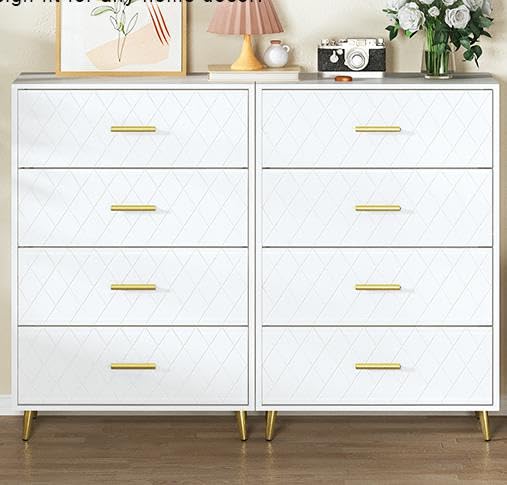 DKLGG White Nightstand Set of 2, Modern Dresser with 3 Drawers, Set of 2