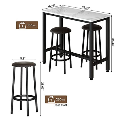 DKLGG Industrial style bar height table set of 3 pieces - brown and black with 2 PU leather chairs