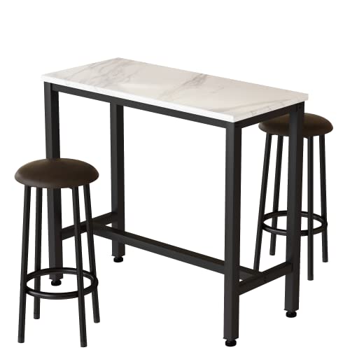 DKLGG Industrial style bar height table set of 3 pieces - brown and black with 2 PU leather chairs