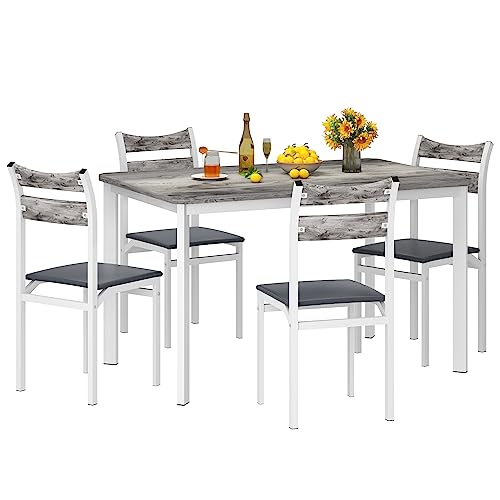 DKLGG 5-Piece Kitchen Dining Set - Elegant Gray Wood for Modern Family Meals