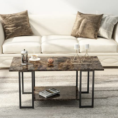 DKLGG Coffee Table - Black Base with Rectangular Marble Top for Modern Elegance