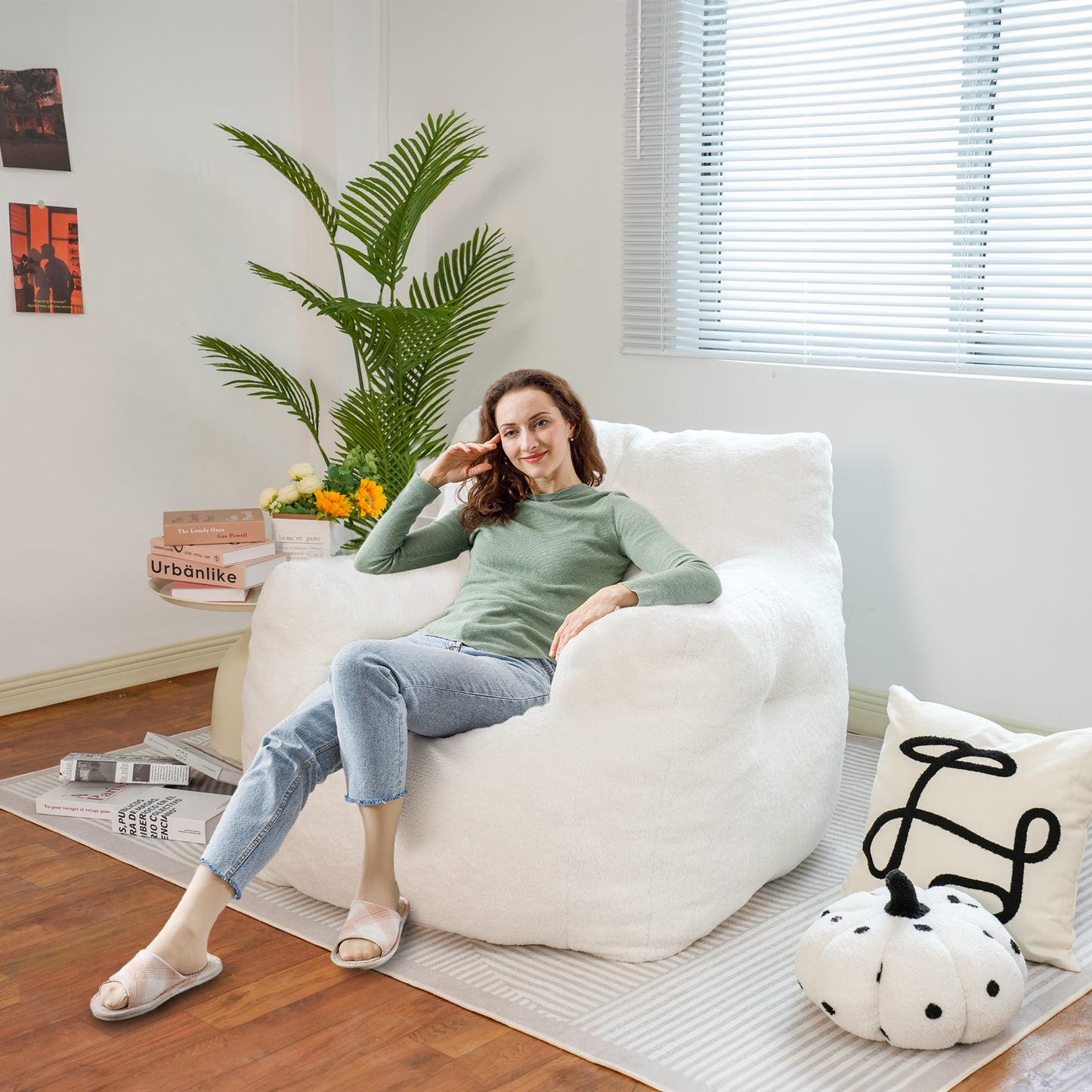 DKLGG White Jumbo Bean Bag Chair - Perfect for Adults with Soft Padding