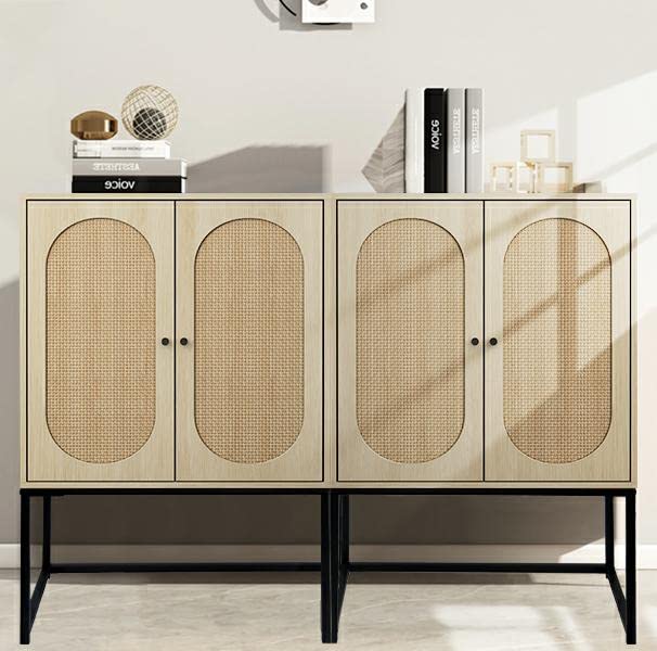 DKLGG Elegant Natural Rattan Cabinet Set - 2 White Cabinets for Versatile Home Storage