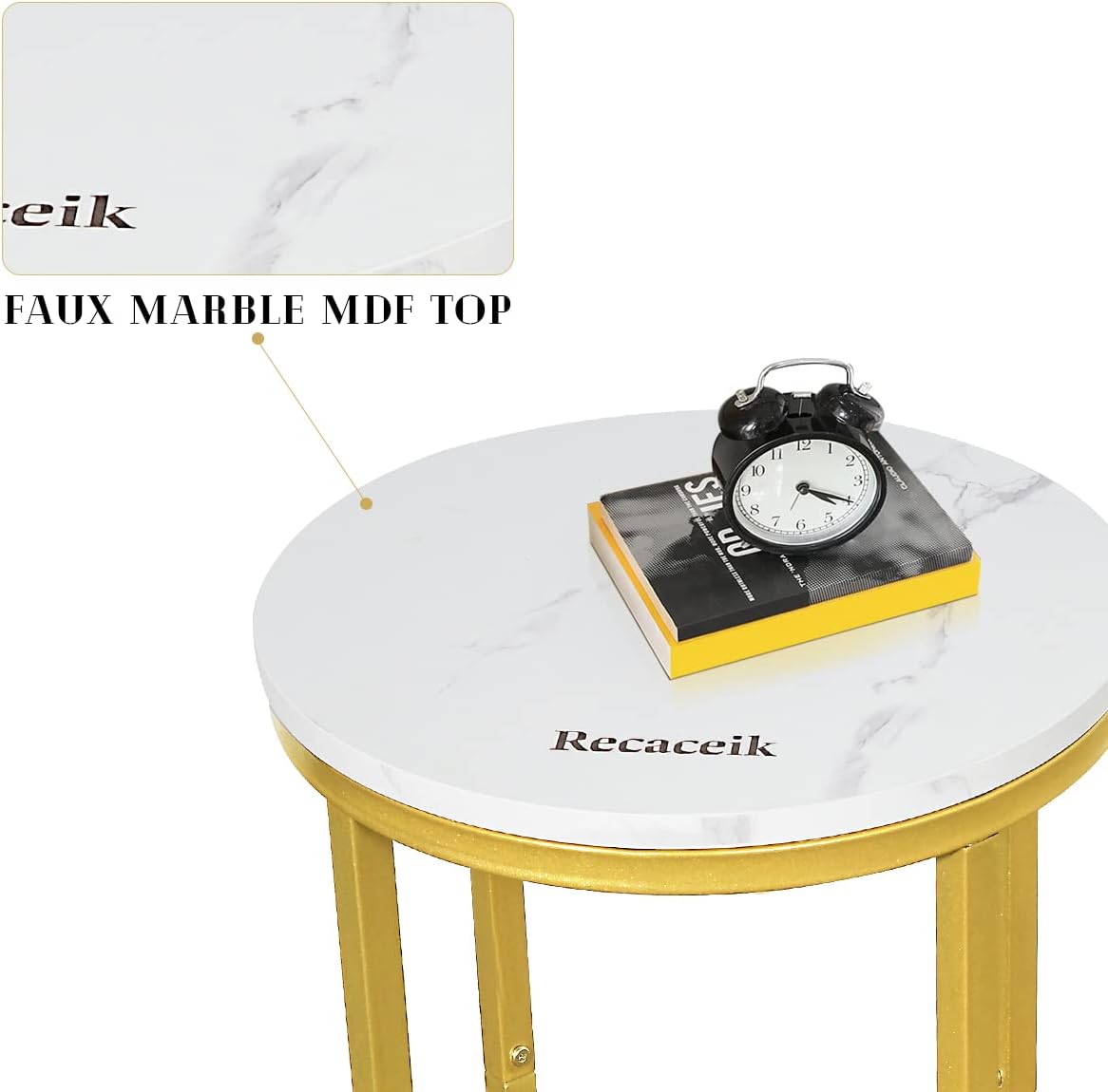 DKLGG 16-Inch Round Faux Marble Table - Multifunctional Accent Table & Nightstand for Chic Spaces