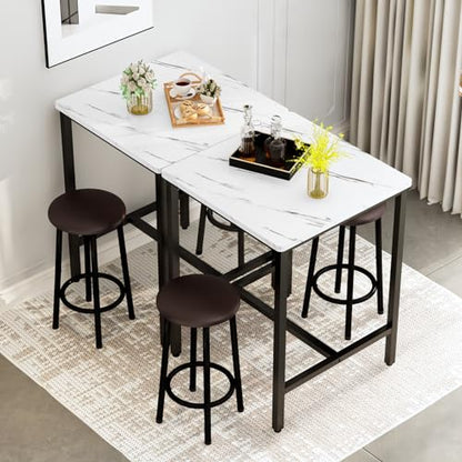 DKLGG 4-Piece Faux Marble Dining Set - Ideal for 3-6 People with Convenient Folding Table Leaf