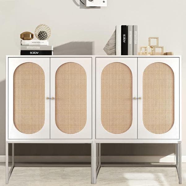 DKLGG Elegant Natural Rattan Cabinet Set - 2 White Cabinets for Versatile Home Storage