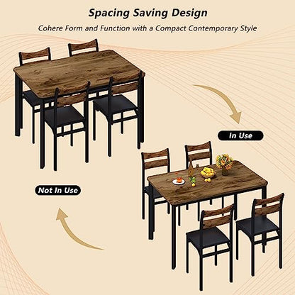 DKLGG 5-Piece Kitchen Dining Set - Elegant Gray Wood for Modern Family Meals