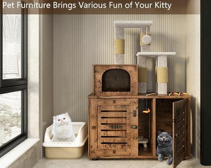 DKLGG Stylish Litter Box Enclosure - Hidden Cat Litter Cabinet in Rustic Brown for a Chic Look