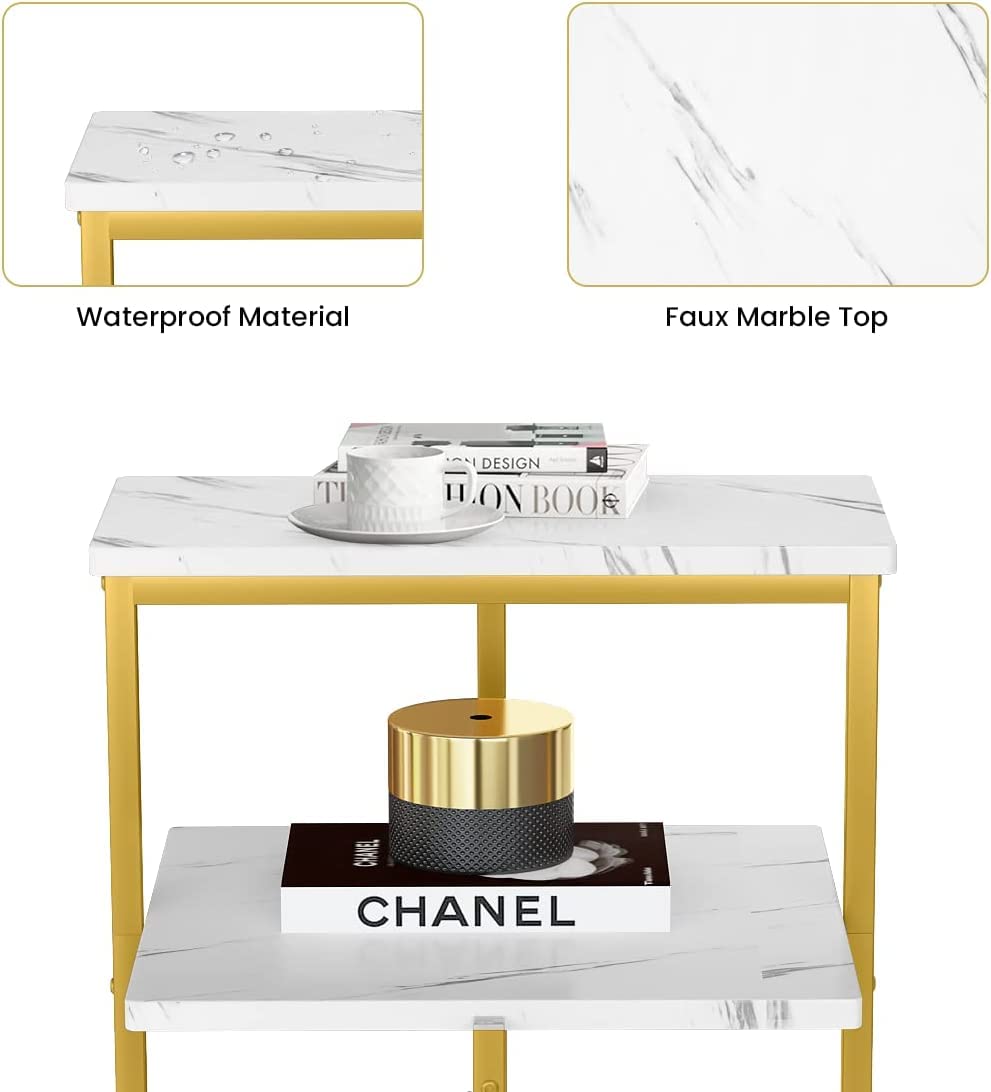 DKLGG White & Gold Marble Coffee Table Set of 2 - Perfect for Corner Spaces and Elegant Decor