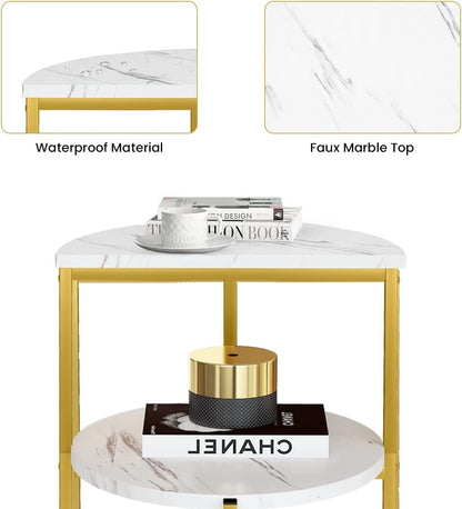 DKLGG White & Gold Marble Coffee Table Set of 2 - Perfect for Corner Spaces and Elegant Decor