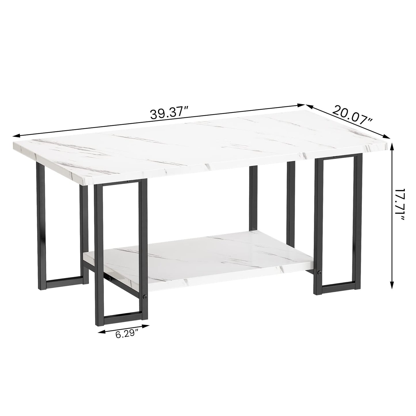 DKLGG Contemporary Faux Marble Coffee Table - 2-Tier Design for Functionality and Style