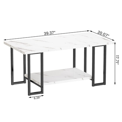 DKLGG Contemporary Faux Marble Coffee Table - 2-Tier Design for Functionality and Style