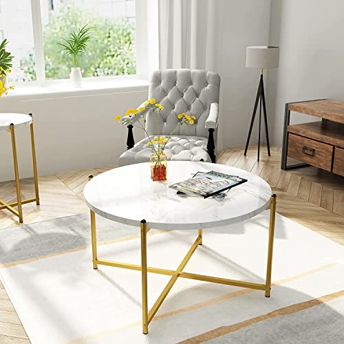 DKLGG Modern Coffee Table Set of 3 - Faux Marble Top with Sturdy Metal Frame for Versatile Use