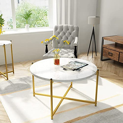 DKLGG Modern Coffee Table Set of 3 - Faux Marble Top with Sturdy Metal Frame for Versatile Use